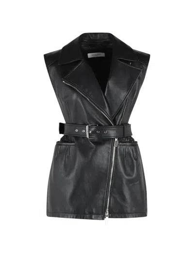 Sportmax Fave Sleeveless Leather Jacket Belted Waist In Black