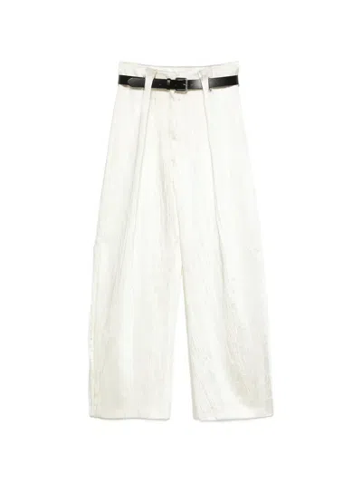 Sportmax Belted Textured Palazzo Pants In White