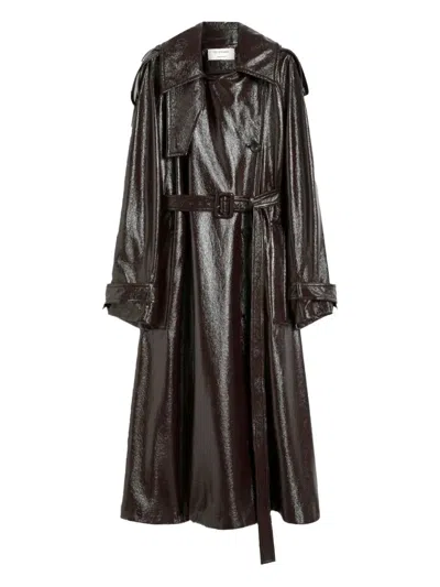 Sportmax Long Coat With Belt And Epaulettes In Brown