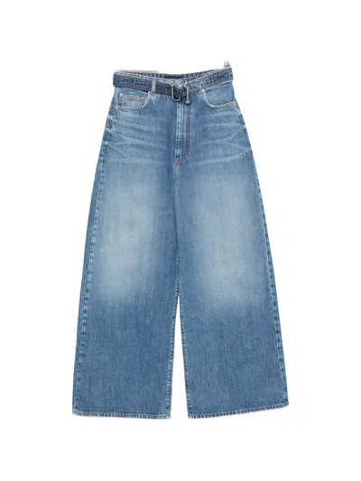 Sportmax Denim Distressed High-rise Wide-leg Jeans In Blue