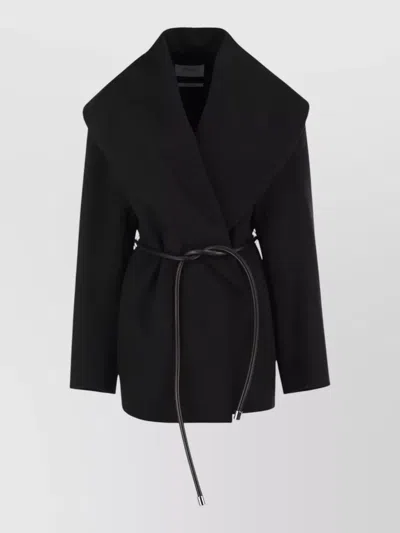 Sportmax Belted Wrap Coat Long Sleeves Lapels In Black