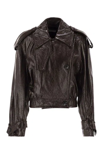 SPORTMAX SPORTMAX BETA1234 - SHORT TRENCH COAT WITH PATENT EFFECT