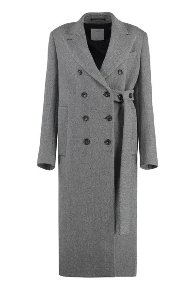 Sportmax Double-breasted Long-sleeved Coat In Grey