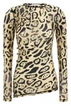 Sportmax Animalier Print Sheer Long Sleeve Top