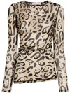 Sportmax Animalier Print Sheer Long Sleeve Top In Neutrals