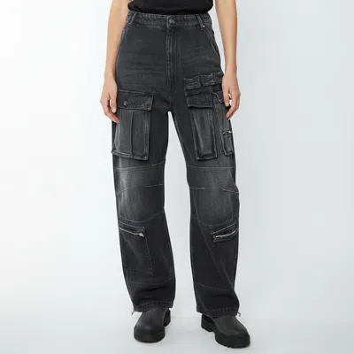 Pre-owned Sportmax Black Denim Combat Bottoms Giraffa Jeans S/waist 26"
