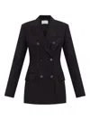 Sportmax Black Slim Double-breasted Jacket Wth Rhinestone Detail In Stretch Polyamide Woman In Animal Print