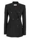 Sportmax Black Slim Double-breasted Jacket Wth Rhinestone Detail In Stretch Polyamide Woman In Animal Print