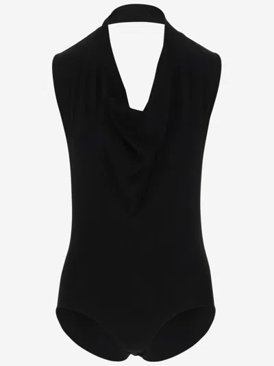 SPORTMAX BLACK DRAPED RUNAWAY BODYSUIT