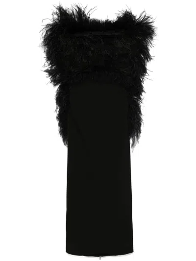 SPORTMAX BLACK FEATHERED MIDI DRESS
