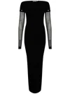 Sportmax Sleeve Button Detail Off-shoulder Ribbed Sheer Dress In Black
