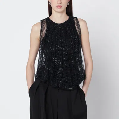 Sportmax Embellished Mesh And Jersey Top In Black