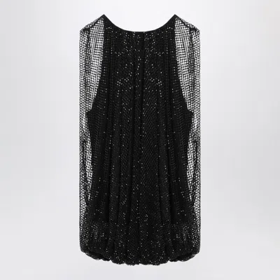 Sportmax Black Mesh Top With Crystals In Animal Print