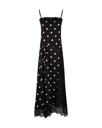 Sportmax Capo Polka Dot Lace Trim Silk Slipdress In Black