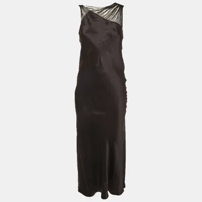 Pre-owned Sportmax Black Silk Satin Asymmetric Fringed Strap Midi Dress S