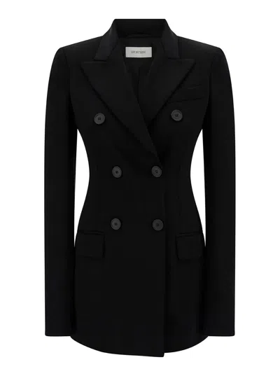 Sportmax Black Slim Double-breasted Jacket Wth Rhinestone Detail In Stretch Polyamide Woman