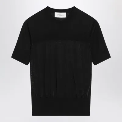 SPORTMAX BLACK T-SHIRT IN VISCOSE AND WOOL
