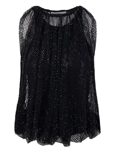 Sportmax Embellished Mesh And Jersey Top In Black