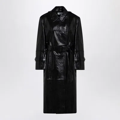 Sportmax Black Trench Coat In Semi-glossy Nappa