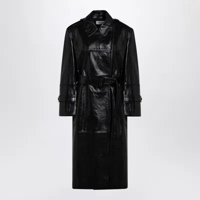 Sportmax Black Trench Coat In Semi-glossy Nappa Leather