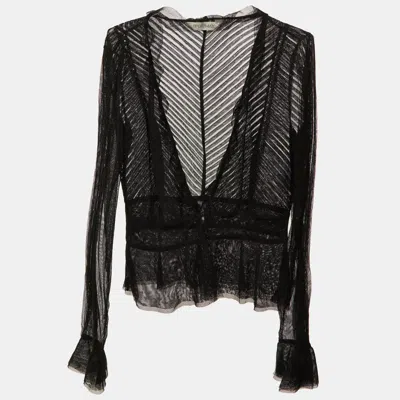 Sportmax Black Tulle Sheer Peplum Blouse