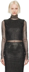 Sportmax Valdai Embellished Fishnet Crop Top In 001 Nero