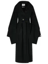 Sportmax Wool Coat With Belted Waist And Oversized Sleeves In Black