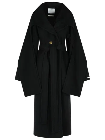 SPORTMAX BLACK VIRGIN WOOL COAT WITH SCARF NECKLINE
