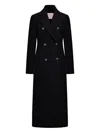Sportmax Long Double-breasted Black Coat With Structured Shoulders And Belt Detail In Black