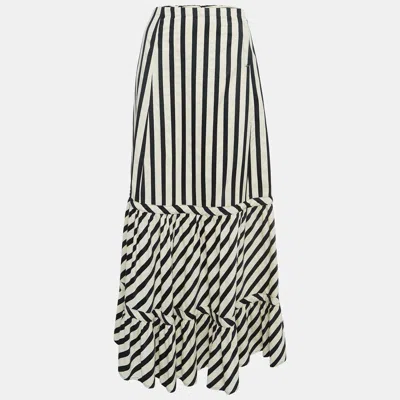 Sportmax Black/white Striped Cotton Blend Flared Maxi Skirt In Multi