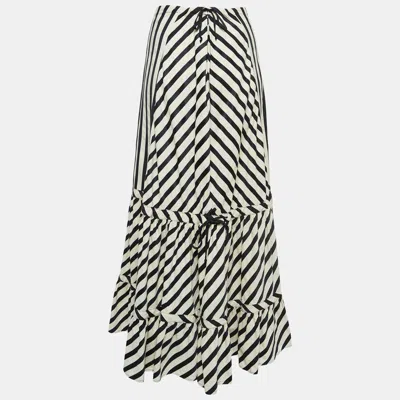 Pre-owned Sportmax Black/white Striped Cotton Blend Flared Maxi Skirt S