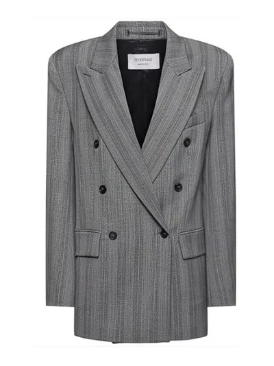 Sportmax Merlot Wool Blend Herringbone Blazer In Grey