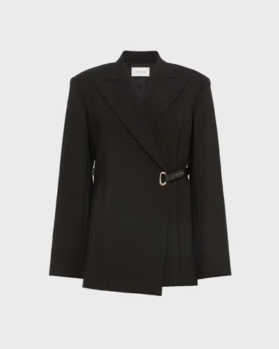 Sportmax Blazer Tailored Leather Belt Detail In Black