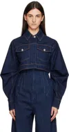 Sportmax Cropped Jacket With Buttoned Pockets And Contrast Stitching In Blue