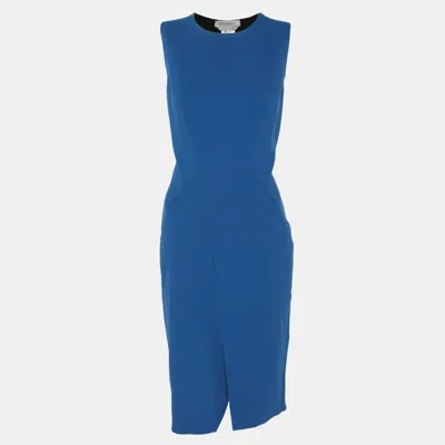 Sportmax Blue/black Stretch Crepe Knit Midi Dress