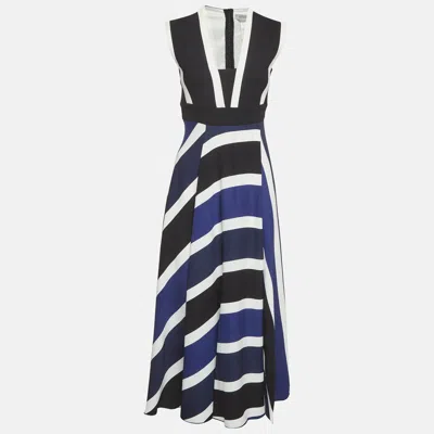 Sportmax Blue/black Striped Crepe Sleeveless Midi Dress In Multi