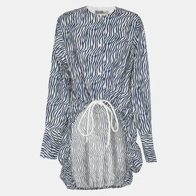 Pre-owned Sportmax Blue/white Animal Print Cotton Drawstring Long Sleeve Tops S