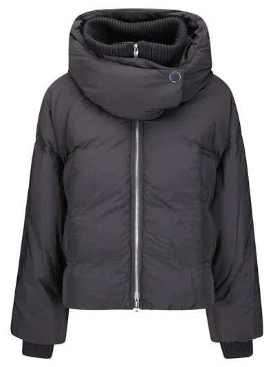 Sportmax Bomber Jacket With High Collar And Removable Hood In Black