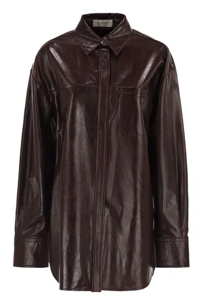 Sportmax Borel - Oversized Nappa Leather Shirt In Brown