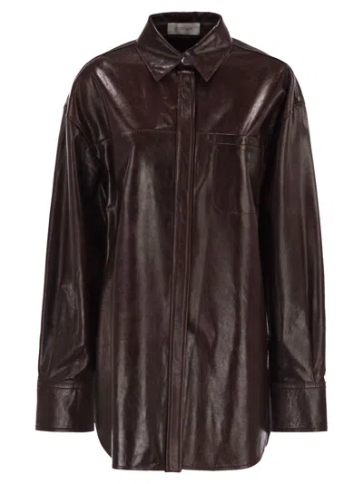 Sportmax Borel Oversized Nappa Leather Shirt In Brown