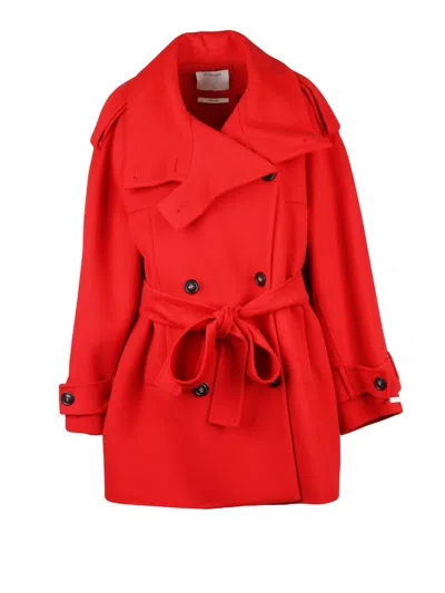 Sportmax Bouquet Short Coat With Double-breasted Closure And Self-tie Belt In Orange