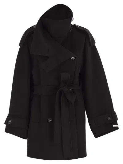 Sportmax Bouquet1234 Short Wool Trench Coat In Black