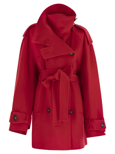 Sportmax Bouquet1234 Short Wool Trench Coat In Red