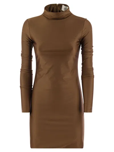 Sportmax Mock Neck Long-sleeved Dress In Brown