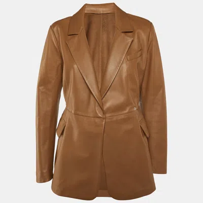 Pre-owned Sportmax Brown Flared Leather Jacket M