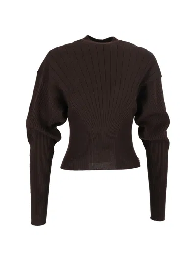 Sportmax Brown Latino Puffed Sleeve Cropped Knit Top In Blue