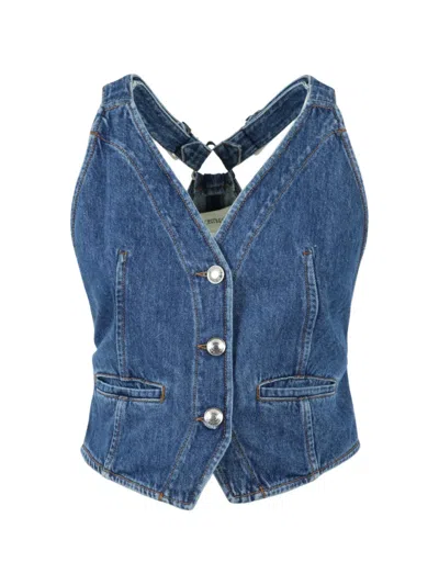 Sportmax Buckle-strap Denim Waistcoat In Blue