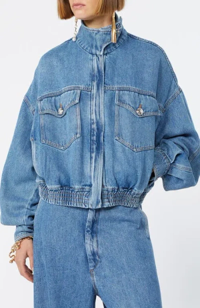 Sportmax Bussola Oversize Denim Bomber Jacket In Blue