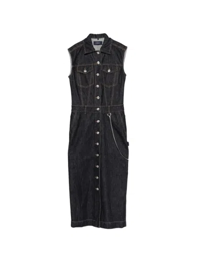 Sportmax Button Denim Dress In Black