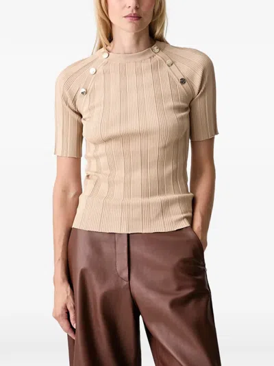 Sportmax Radura Button-detail Ribbed T-shirt In Neutral